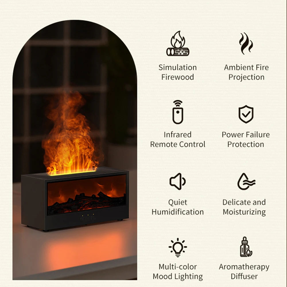 Simulation Fireplace Flame Air Humidifier USB Aroma Essential Oil Diffuser for Home Room Fragrance Electric Aromatherapy Difusor