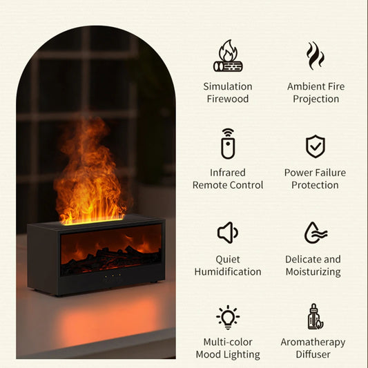 Simulation Fireplace Flame Air Humidifier USB Aroma Essential Oil Diffuser for Home Room Fragrance Electric Aromatherapy Difusor