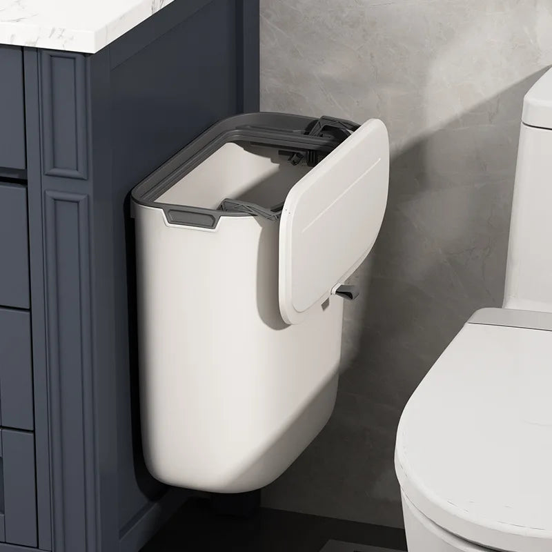 Wall-Mounted Bathroom Trash Can – Slim, Waterproof Bin with Lid