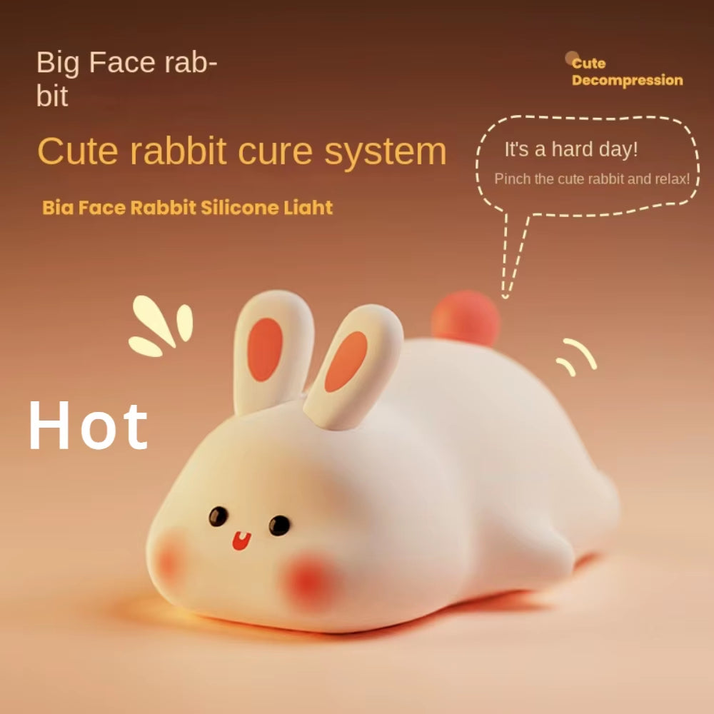 Cute Rabbit Silicone Night Light Touch-Sensitive Big-Faced Bunny Night Light Lamps for Room Decor Lamp Children'S Gift Led Home