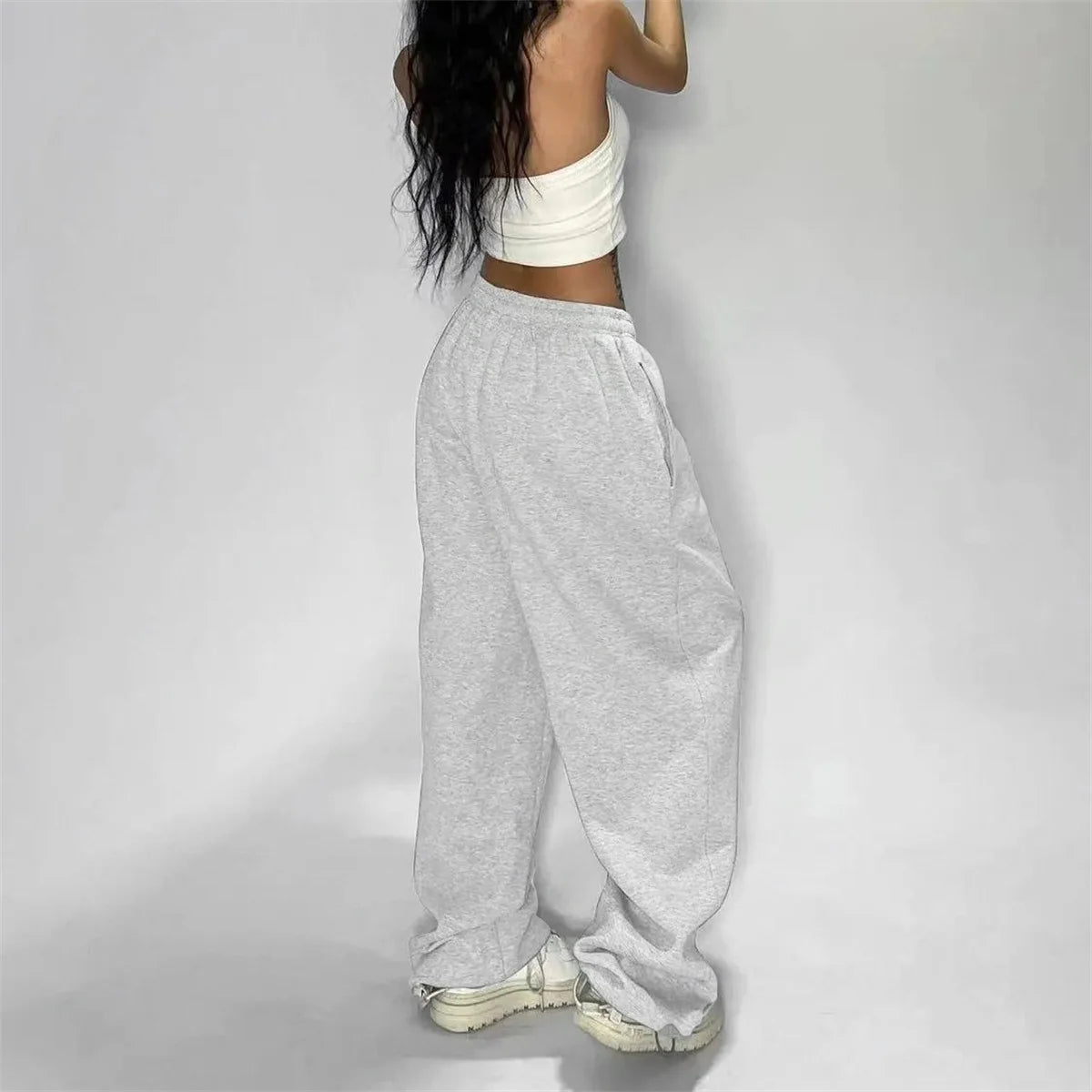 Casual Solid Sweatpants for Women High Waist Lace up Loose Joggers Pant Classic Baggy Streetwear Female Sport Dance Trouser Y2K