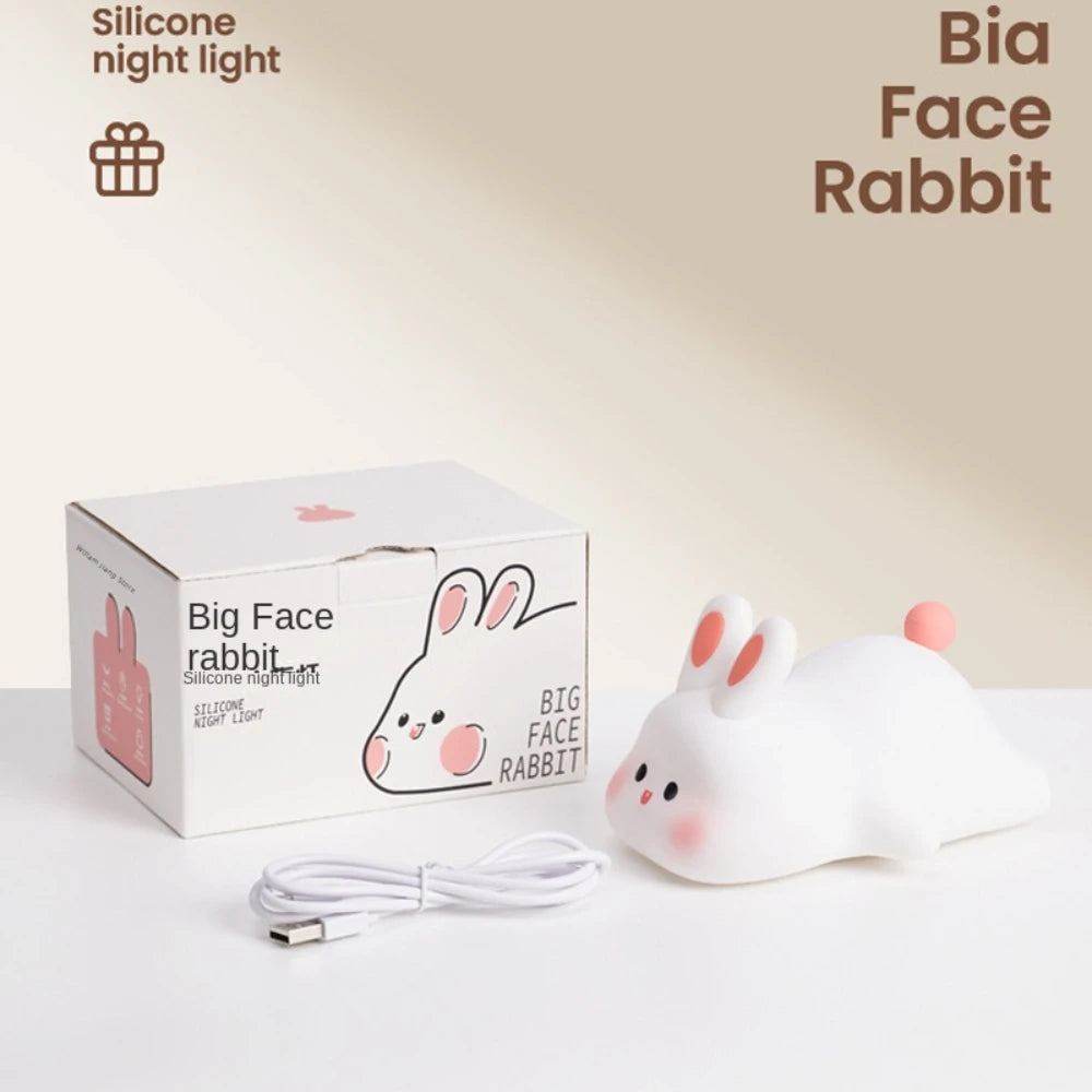 Cute Rabbit Silicone Night Light Touch-Sensitive Big-Faced Bunny Night Light Lamps for Room Decor Lamp Children'S Gift Led Home