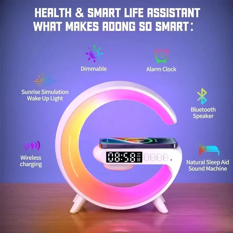 Wireless Charger Pad Stand Speaker RGB Night Light Fast Charging for Iphone Samsung Xiaomi Huawei
