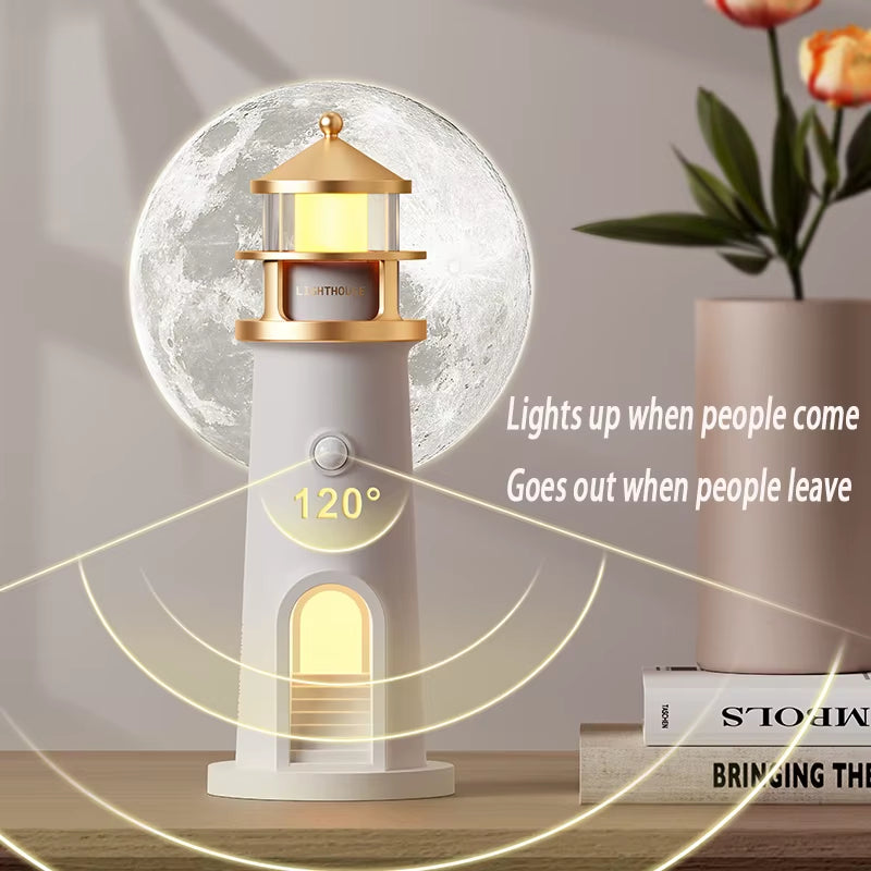 Moon Lamp Projection Lighthouse Lamps Night Light Remote Control Bluetooth Music Motion Sensor Ambient Lights Xmas Birthday Gift