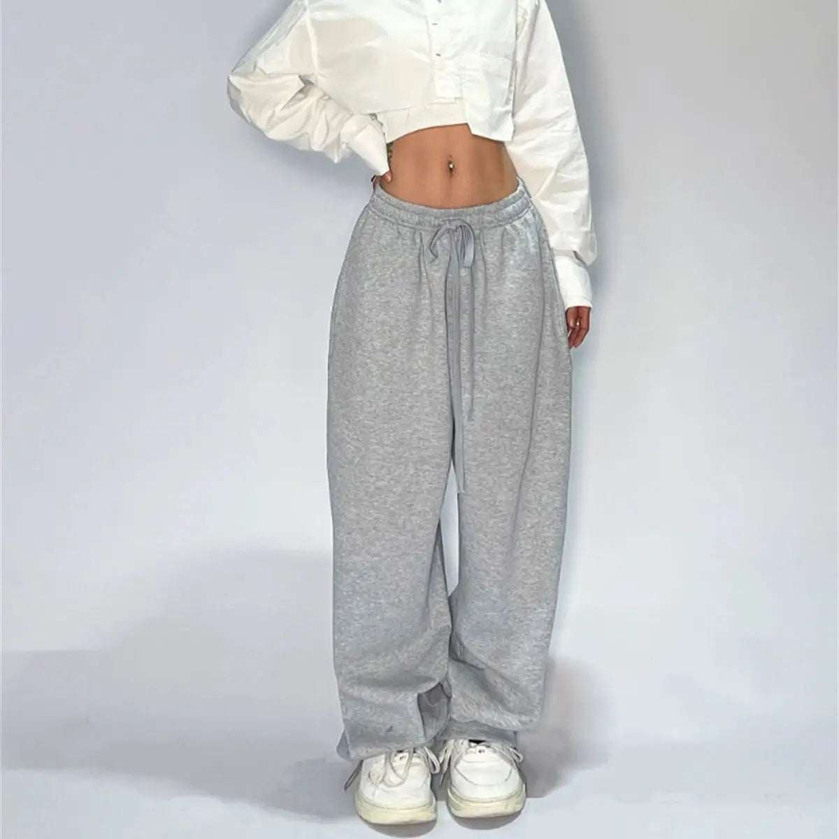 Casual Solid Sweatpants for Women High Waist Lace up Loose Joggers Pant Classic Baggy Streetwear Female Sport Dance Trouser Y2K