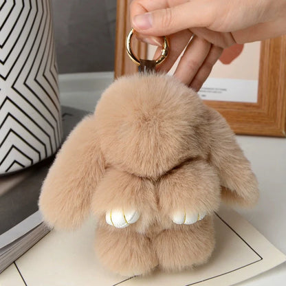 15Cm Fluffy Rabbit Fur Pompon Bunny Keychain Soft Cute Rabbit Toy Key Chain Bag Decoration Accessories Gift for Girls