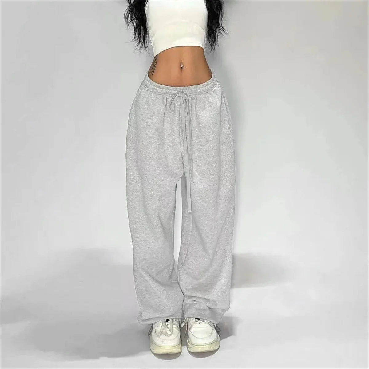 Casual Solid Sweatpants for Women High Waist Lace up Loose Joggers Pant Classic Baggy Streetwear Female Sport Dance Trouser Y2K