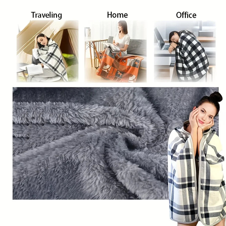 Wearable Flannel Blanket – Soft Shawl for Office & Lazy Days