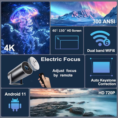 Hy300 Pro New Projector 4K Android Wifi 1080P 1280*720P HD Home Cinema Outdoor Portable Video Movies Led Mini Projetor