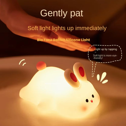 Cute Rabbit Silicone Night Light Touch-Sensitive Big-Faced Bunny Night Light Lamps for Room Decor Lamp Children'S Gift Led Home