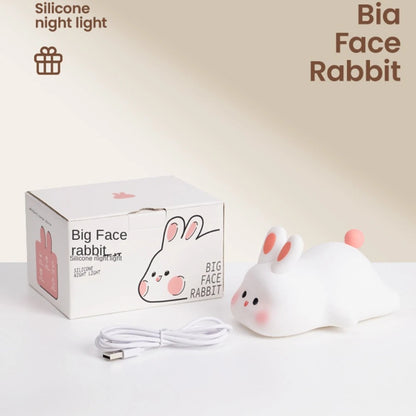Cute Rabbit Silicone Night Light Touch-Sensitive Big-Faced Bunny Night Light Lamps for Room Decor Lamp Children'S Gift Led Home